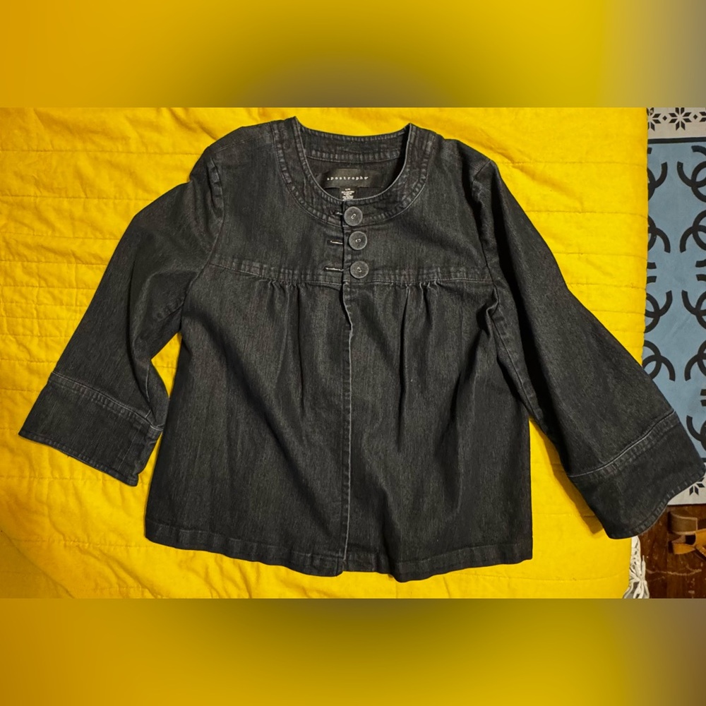 APOSTROPHE Women Lady JACKET COAT TOP Black Denim Asian size L